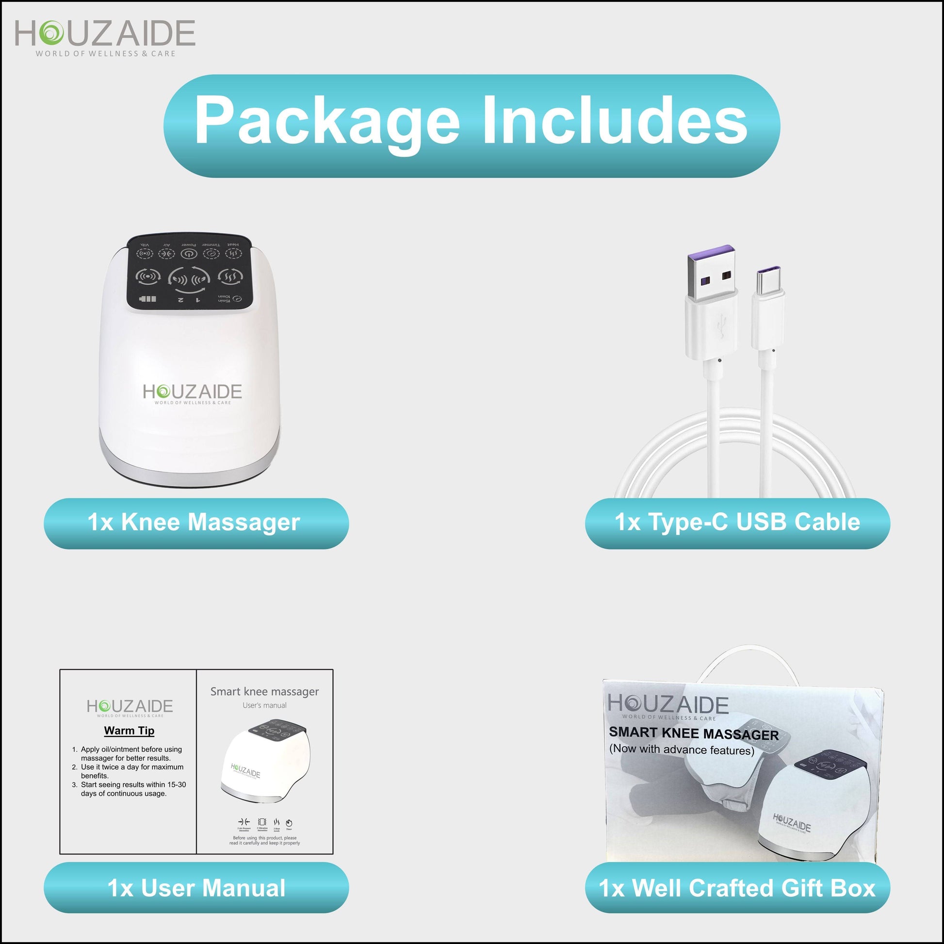 Best Knee massager package includes USB cable and gift box