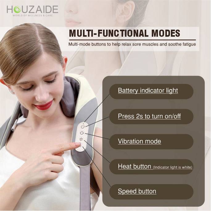 Multi-functional modes on Houzaide neck massager for relaxation and pain relief