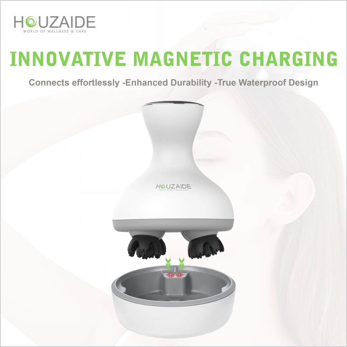 HOUZAIDE WORLD OF WELLNESS & CARE Smart Electric Scalp Massager for Hair Growth | EMS & Red Light Therapy Massager HA104