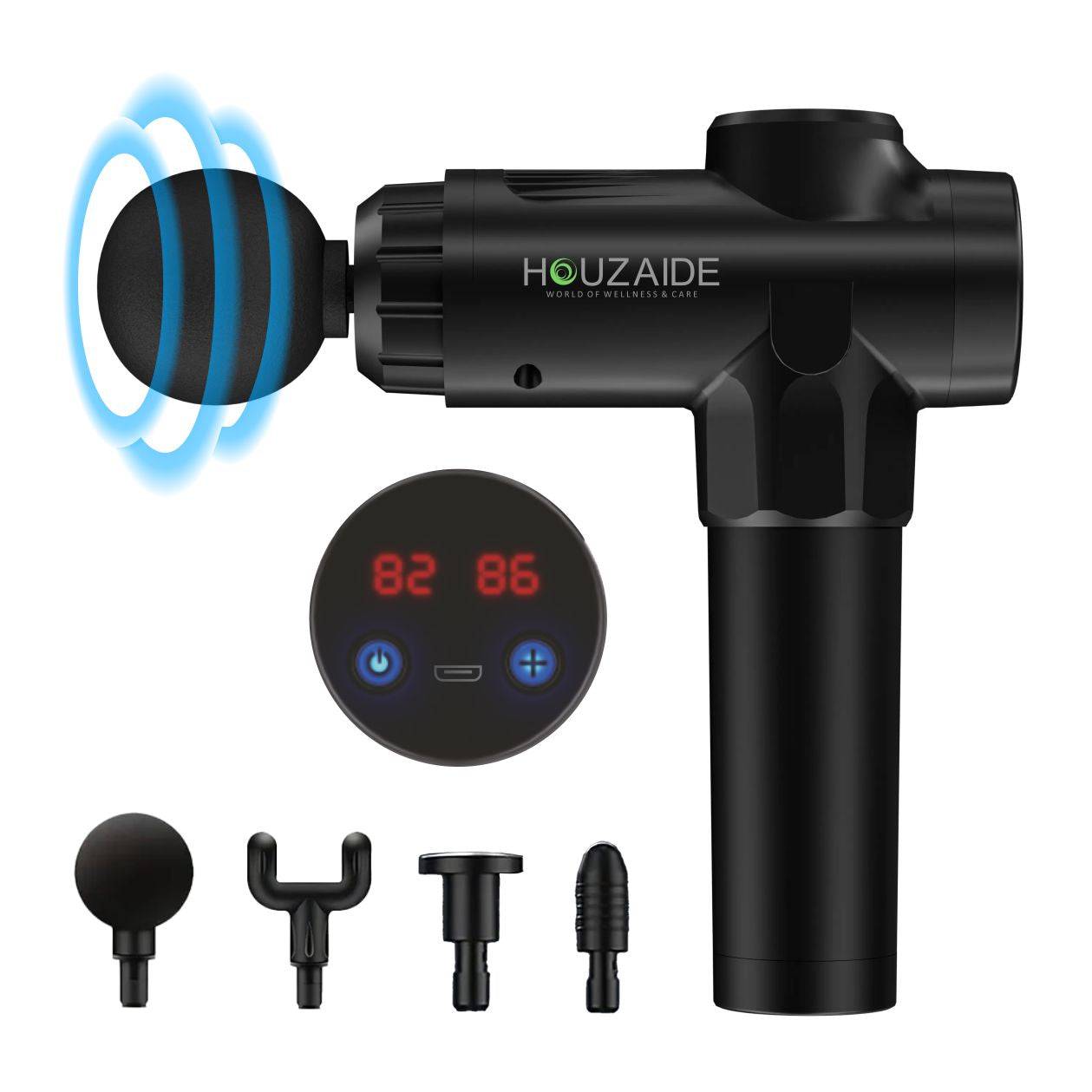 Massage Gun |Body Massager |Touch Display- Percussion Gun Back Massager for Men & Women with 4 Attachments (2000mAh Battery) & Deep Tissue Massager Machine For Pain Relief (Jade Black)