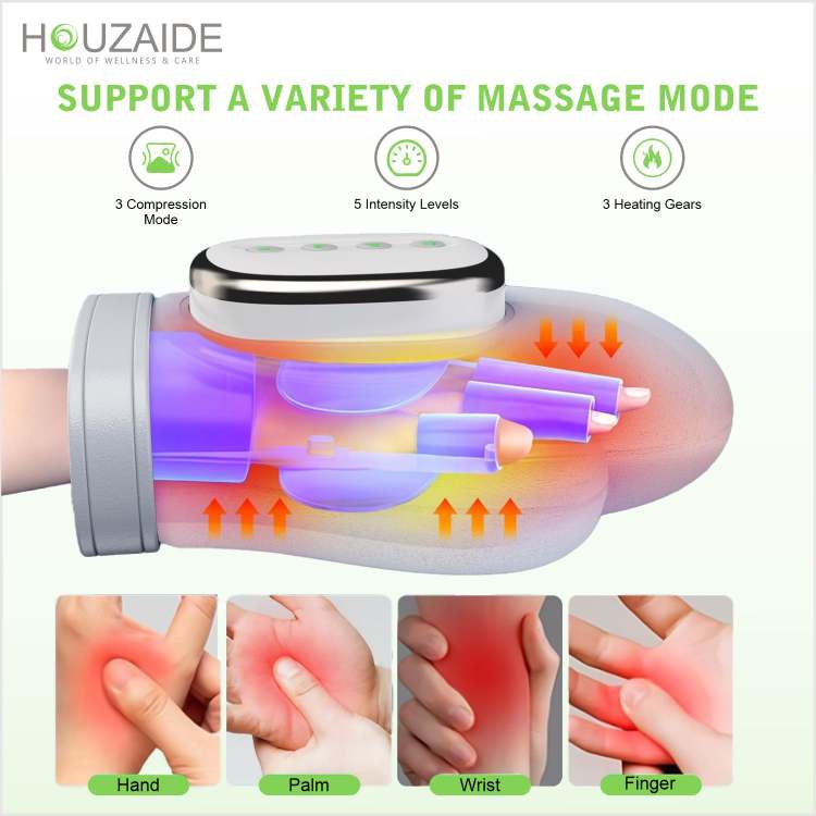 HOUZAIDE FlexiHeal Pro Electric Hand & Finger Massager – Air Compression & Acupressure Therapy for Pain Relief, Relaxation & Circulation – Unisex Wellness Device HA1301