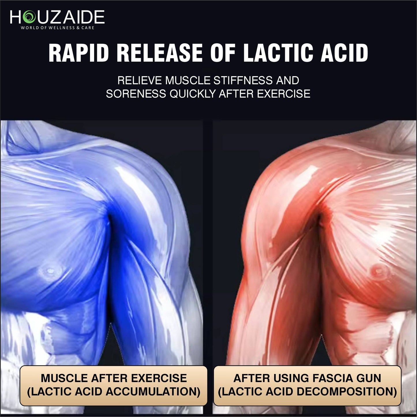 Deep tissue percussion gun massager designed to target sore muscles with high speed vibrations for pain relief and muscle relaxation