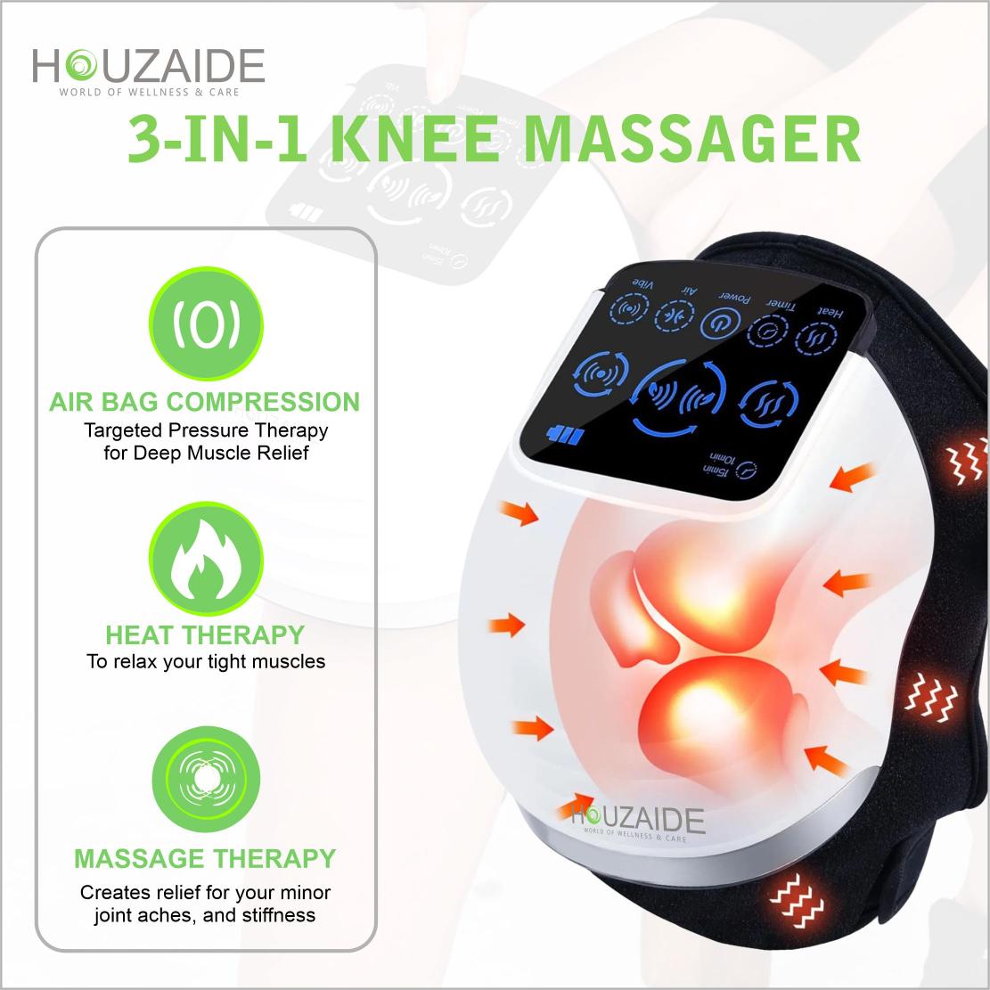 Houzaide 3-in-1 knee massager with air bag compression, heat therapy, and vibration massage for joint pain relief and muscle relaxation