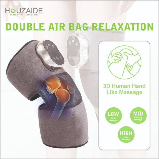Houzaide Aaranya knee massager with double airbag relaxation and 3D human hand-like massage in low, mid, and deep compression modes