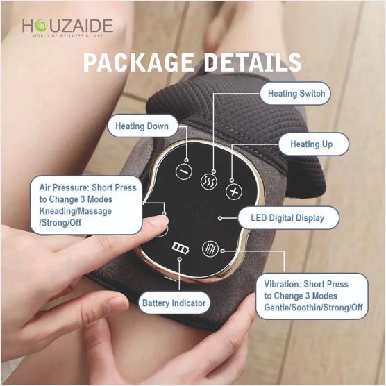 HOUZAIDE Knee Massager for Joint Pain Relief, Advanced 7-Level Heating, 3 Level Air Compression & 3 Modes Vibration, Knee Pain Relief Enhanced Recovery for Knees & Joints with Orthozen Roll-on HA204WR