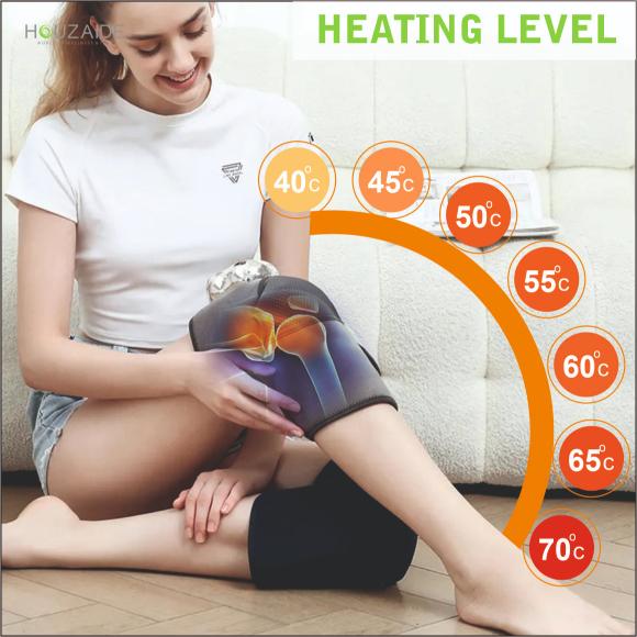 Houzaide Aaranya knee massager showing heating levels from 40°C to 70°C for effective joint pain and muscle relief