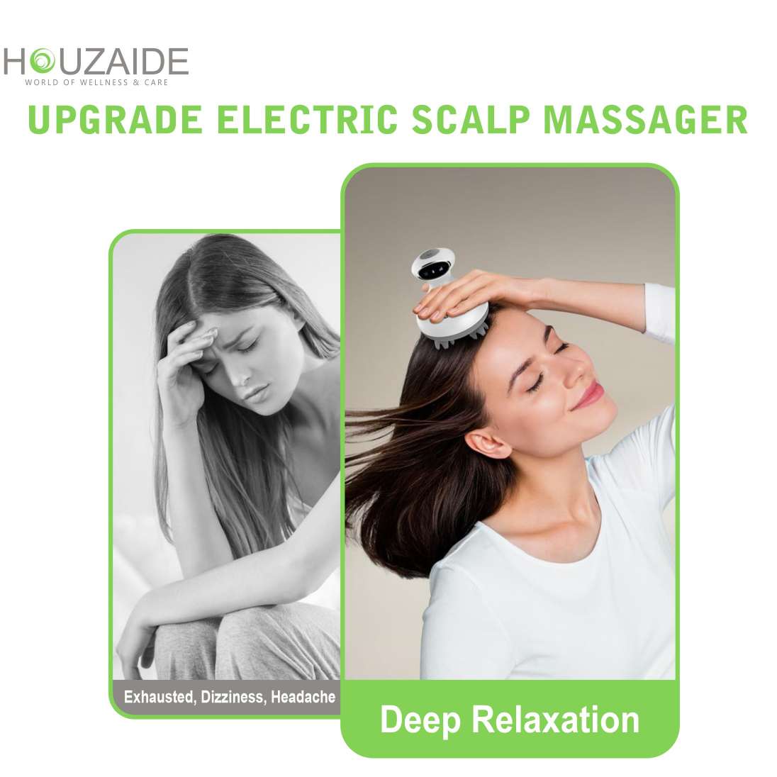 Houzaide electric scalp massager for stress, headache, and dizziness relief — promotes deep relaxation and improves scalp health with gentle massage