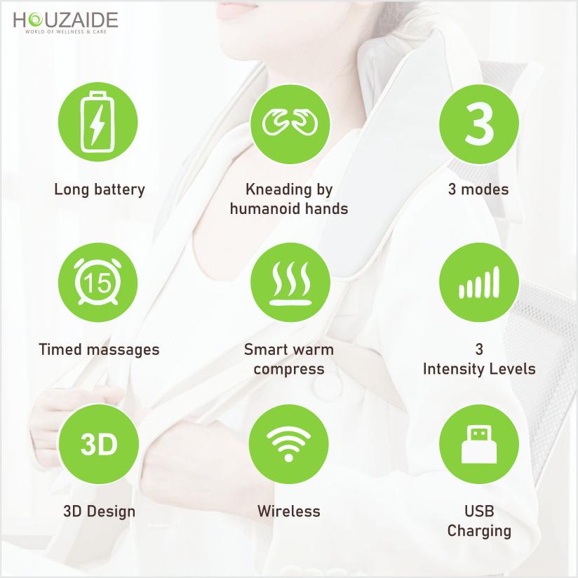 Houzaide automatic neck massager with heat for cervical pain relief and deep muscle relaxation