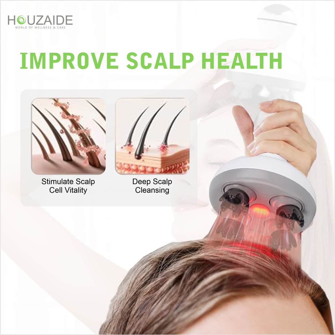 HOUZAIDE WORLD OF WELLNESS & CARE Smart Electric Scalp Massager for Hair Growth | EMS & Red Light Therapy Massager HA104