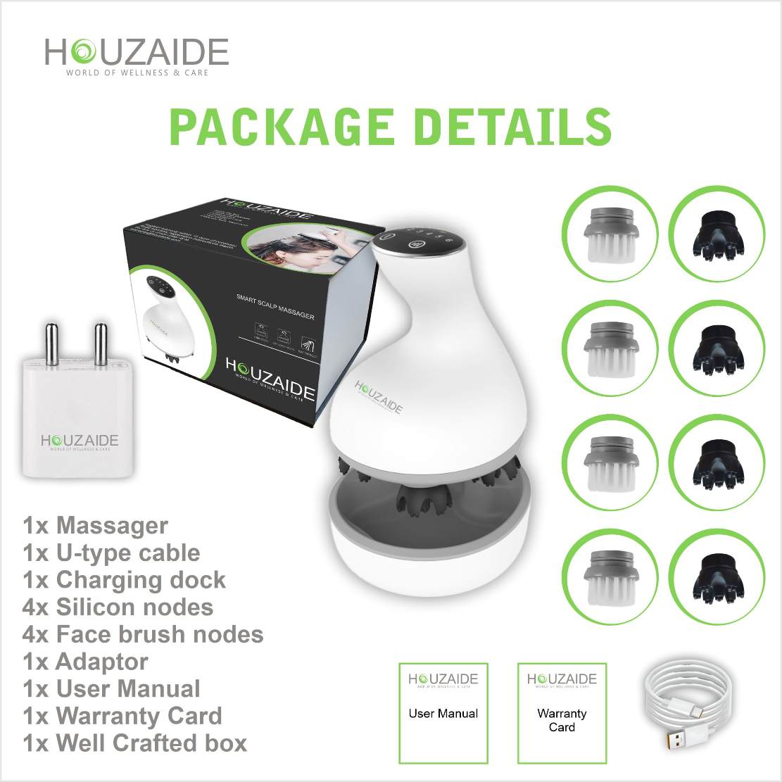 HOUZAIDE WORLD OF WELLNESS & CARE Smart Electric Scalp Massager for Hair Growth | EMS & Red Light Therapy Massager HA104
