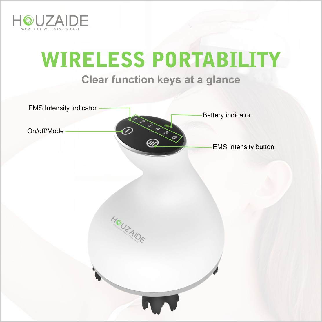 HOUZAIDE WORLD OF WELLNESS & CARE Smart Electric Scalp Massager for Hair Growth | EMS & Red Light Therapy Massager HA104