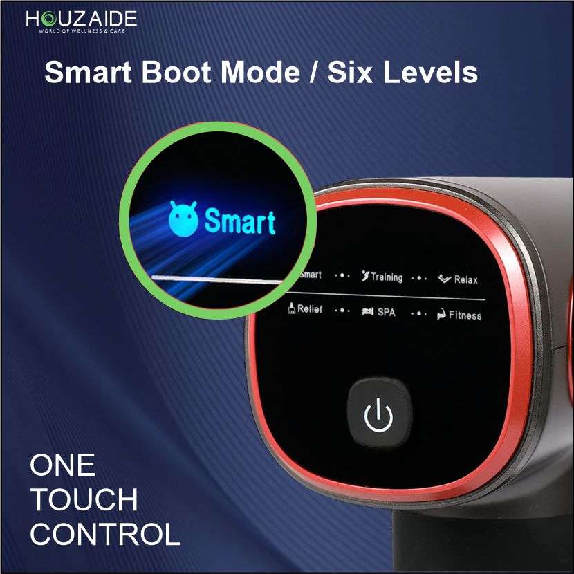 Houzaide HA804 massage gun with smart boot mode, 6 speed levels, and one-touch control – easy operation with intelligent speed settings