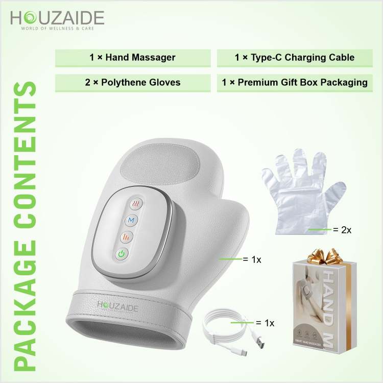 HOUZAIDE FlexiHeal Pro Electric Hand & Finger Massager – Air Compression & Acupressure Therapy for Pain Relief, Relaxation & Circulation – Unisex Wellness Device HA1301