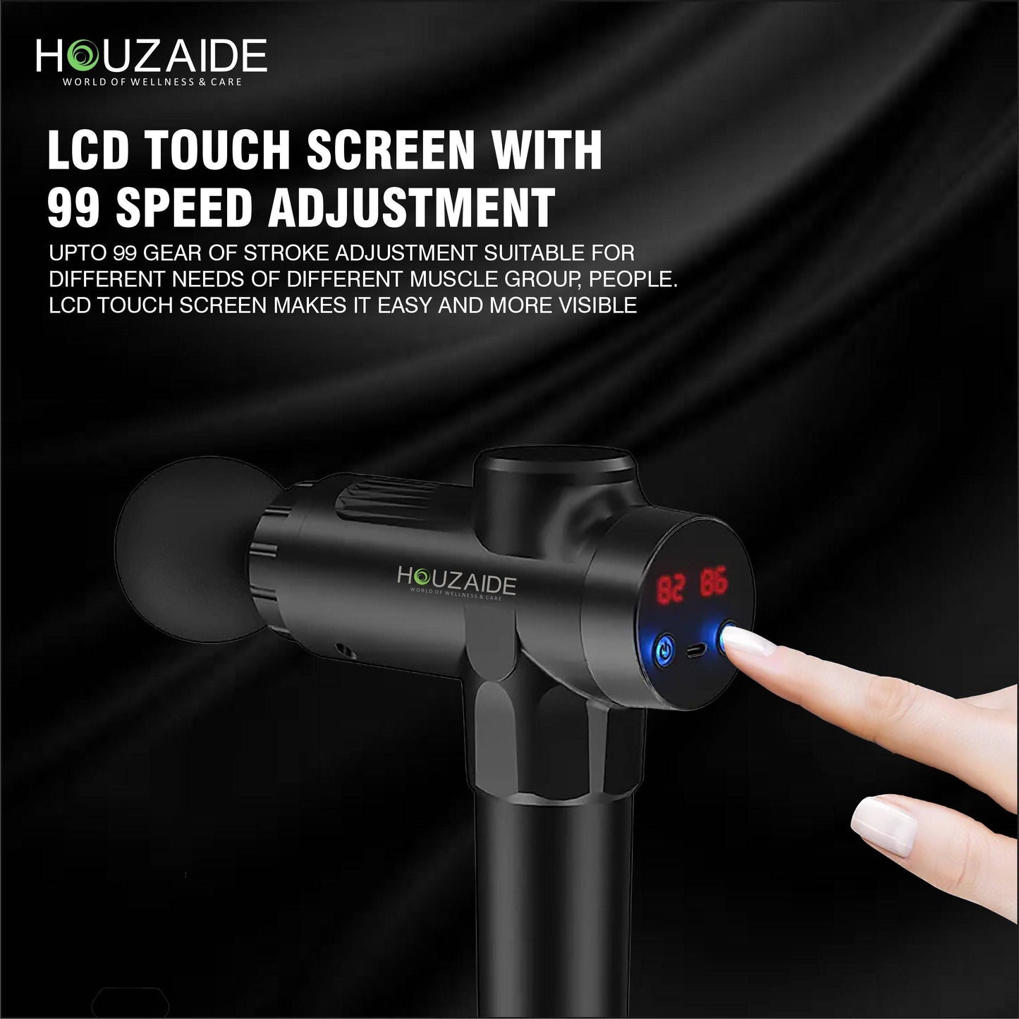 LCD DISPLAY - This deep tissue massage gun is equipped with an LCD display which shows the time left for the massage session and massage intensity.