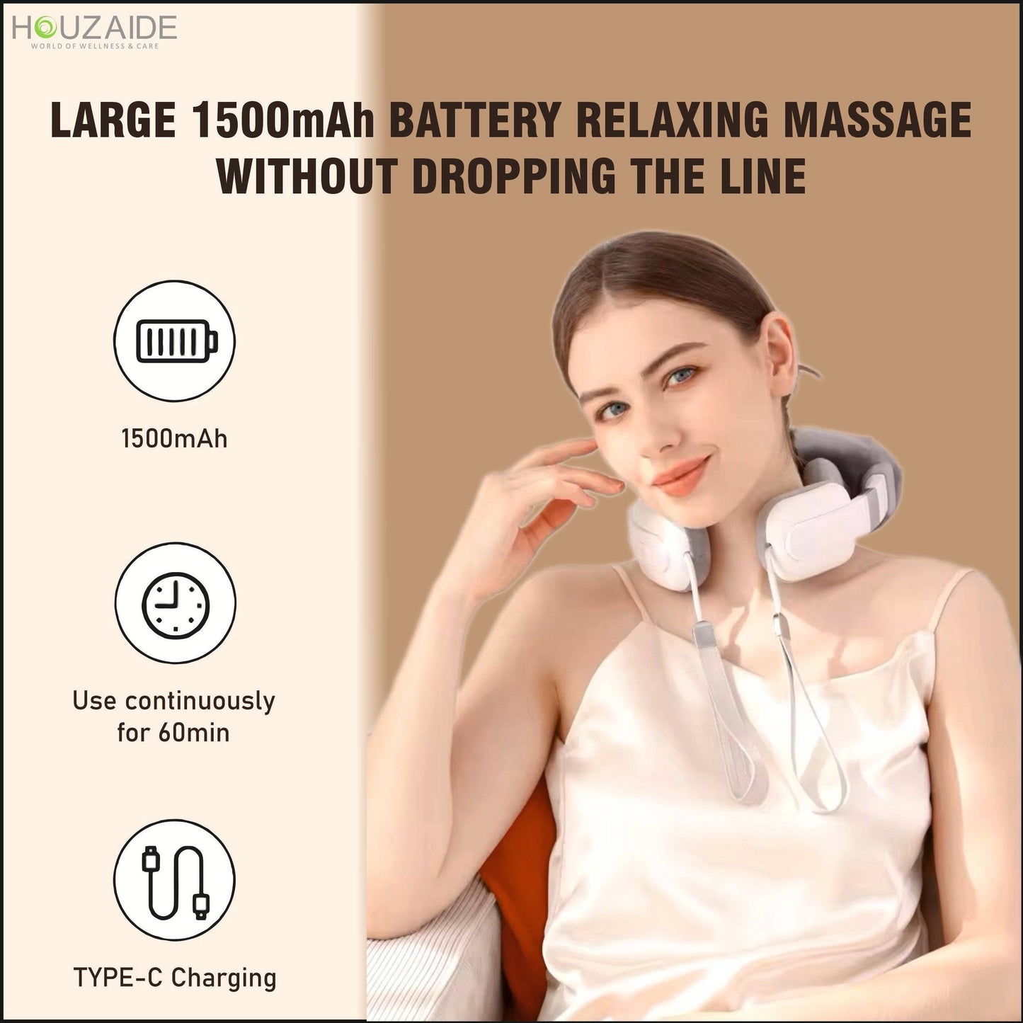 1500mAh battery HOUZAIDE Neck Massager with Type-C charging
