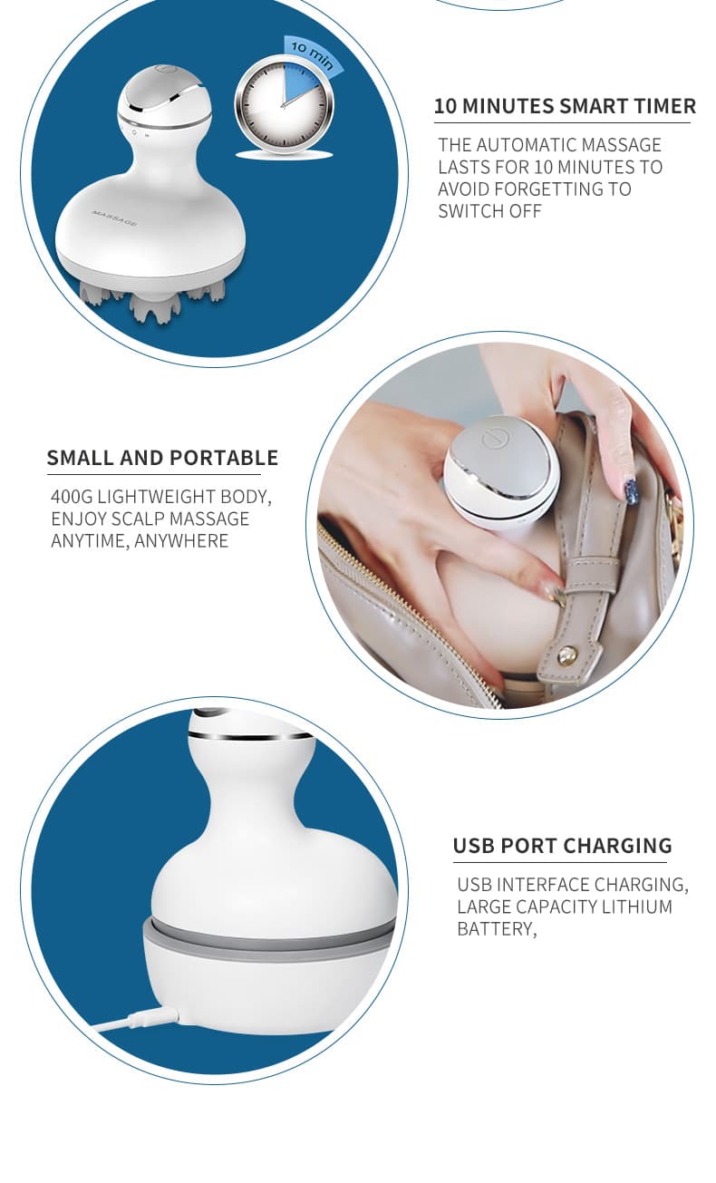 Smart Scalp Massager: AI technology, auto shut-off after 10 mins, portable design for easy carry, rechargeable, saving on battery costs. Elevate your wellness with this advanced device. #ScalpMassager #AITech #PortableDesign