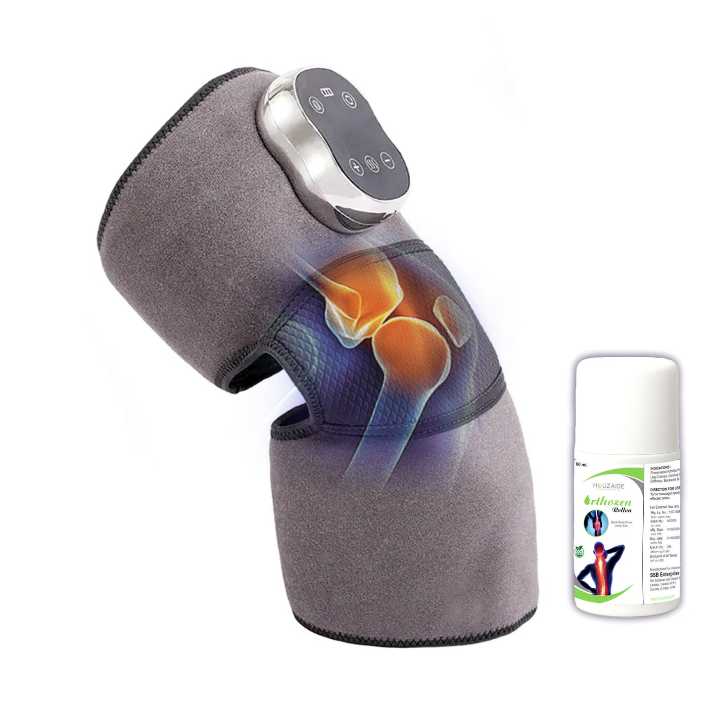 HOUZAIDE Knee Massager for Joint Pain Relief, Advanced 7-Level Heating, 3 Level Air Compression & 3 Modes Vibration, Knee Pain Relief Enhanced Recovery for Knees & Joints with Orthozen Roll-on HA204WR