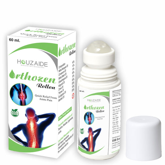 Houzaide Orthozen Ayurvedic Pain Relief Roll-On Oil – 60ml | Fast Relief for Joint, Muscle, Knee, Back, Neck & Shoulder Pain | Herbal Formula with Researched Plant-Based Ingredients