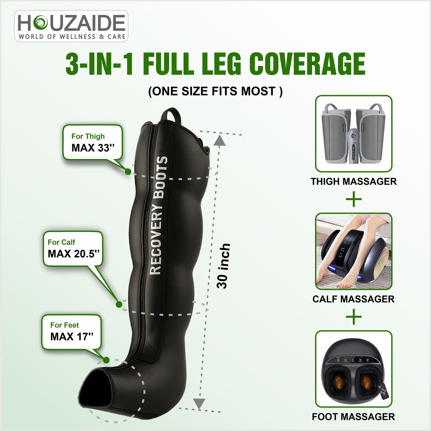 Houzaide Leg Compression Massager for Foot Calf & Thigh Recovery | Full Leg Massager for Blood Circulation and Pain Relief | 6 Mode, 4 Zones, 9 Intensity | 1 Year Warranty HA1202