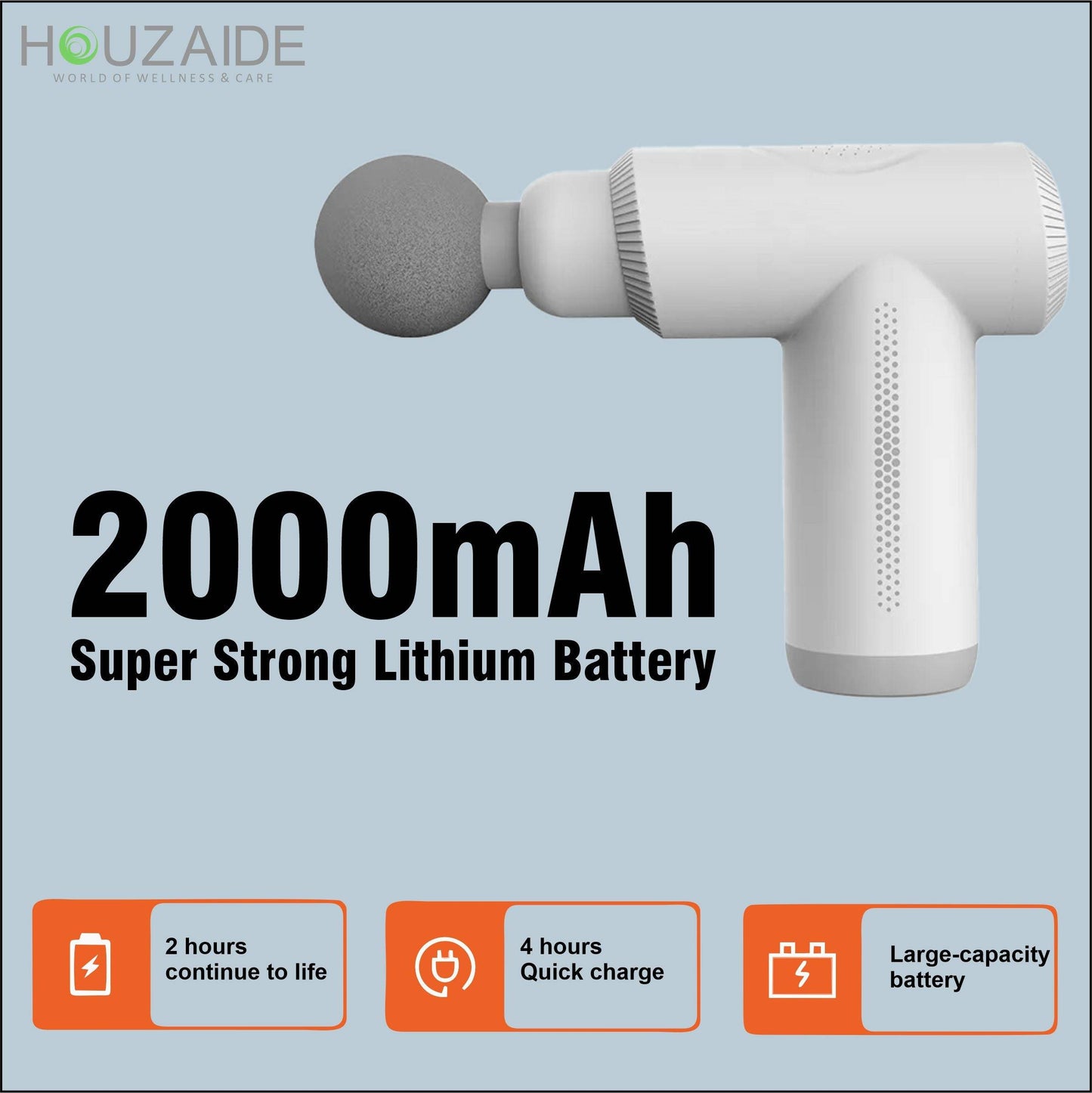 Massage gun with 2000mAh lithium battery for long use