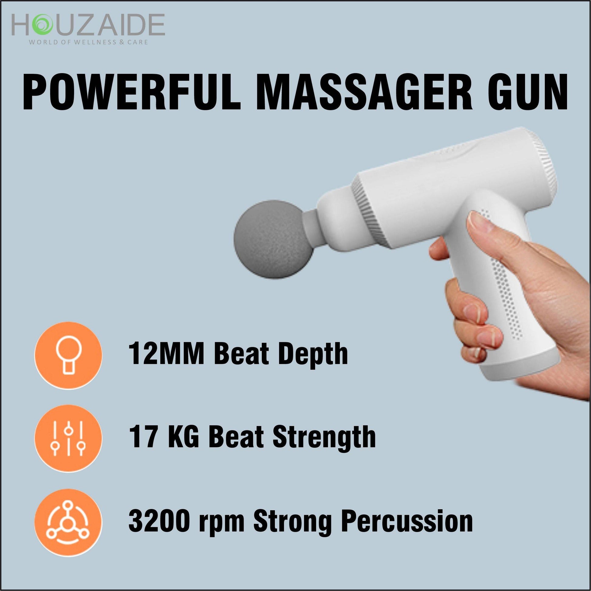 Powerful massage gun with 12mm beat depth and 3200 rpm