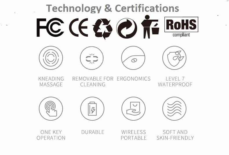 Certified Smart Scalp Massager: Waterproof, easy cleaning, ergonomic design, one-key operation, rechargeable, wireless, portable, and skin-friendly. CE, FCC, ROHS certified for quality assurance