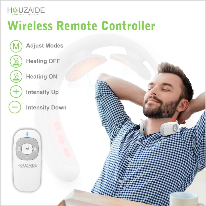 Houzaide HA501 neck massager with wireless remote – control heat, modes, and intensity for personalized massage