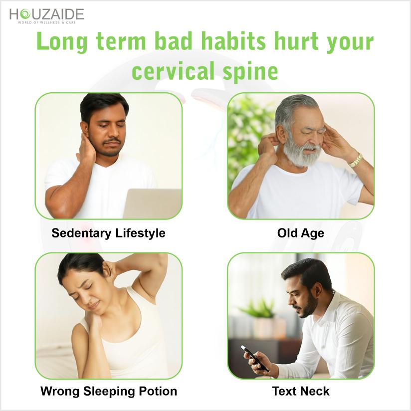 Common causes of neck pain – Sedentary lifestyle, old age, text neck, wrong sleeping posture – Houzaide HA501 cervical massager