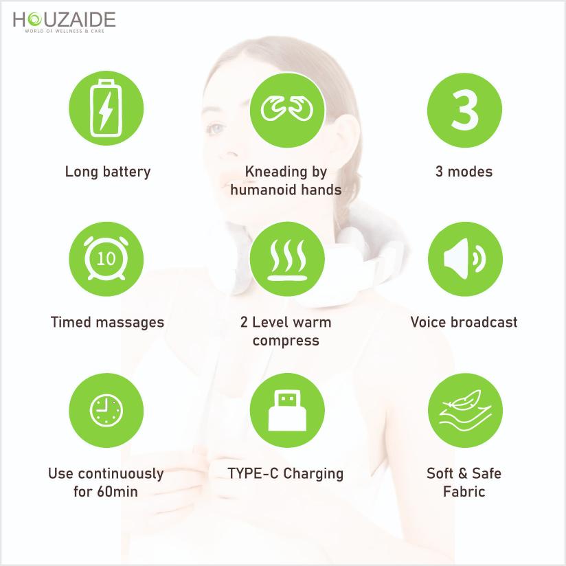 Smart electric pulse neck massager by Houzaide for cervical pain relief with voice assist and heat
