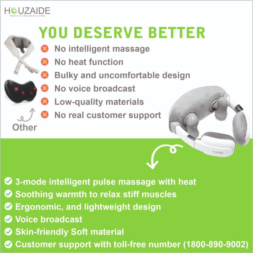 Houzaide cervical neck massager with intelligent heat, voice broadcast, and ergonomic design