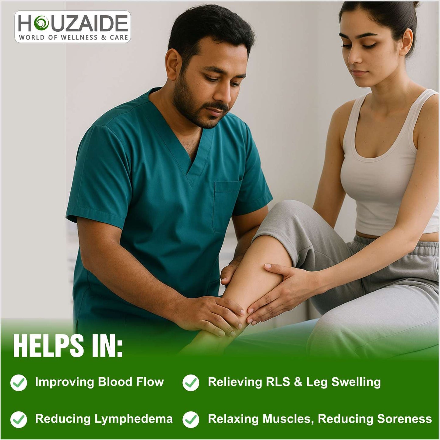 Houzaide Leg Compression Massager with HEAT for Foot Calf & Thigh Recovery | Full Leg Massager for Blood Circulation and Pain Relief | 6 Mode, 4 Zones, 3 Intensity, 3 heating level | HA1203