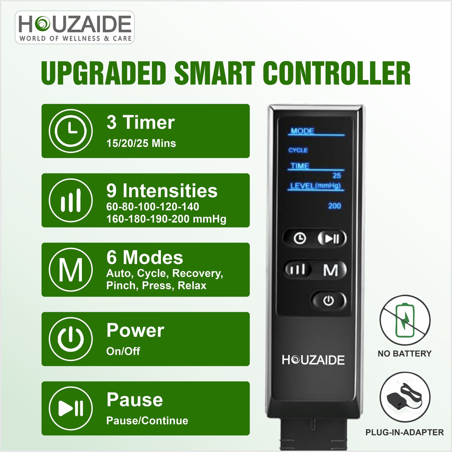 Houzaide Leg Compression Massager for Foot Calf & Thigh Recovery | Full Leg Massager for Blood Circulation and Pain Relief | 6 Mode, 4 Zones, 9 Intensity | 1 Year Warranty HA1202
