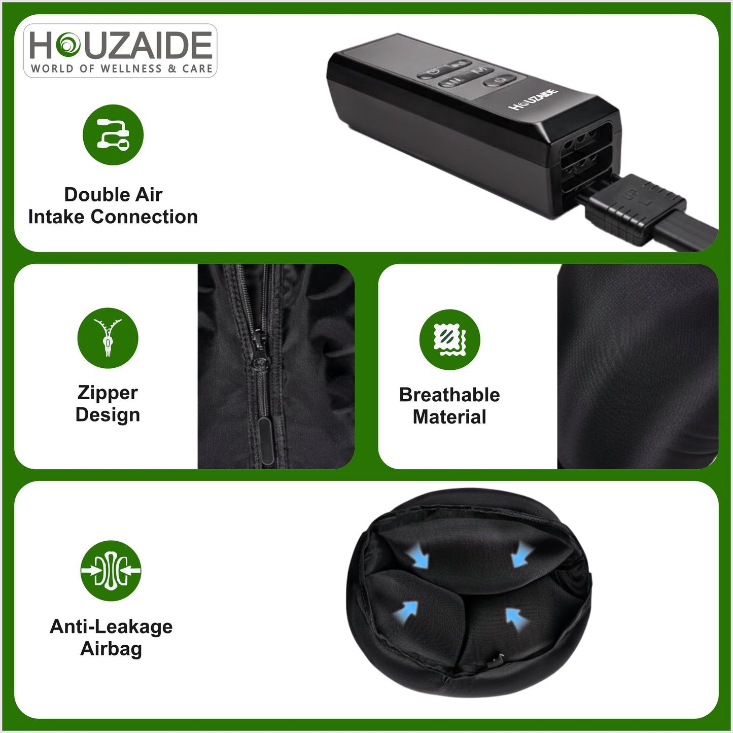 Houzaide Leg Compression Massager for Foot Calf & Thigh Recovery | Full Leg Massager for Blood Circulation and Pain Relief | 6 Mode, 4 Zones, 9 Intensity | 1 Year Warranty HA1202
