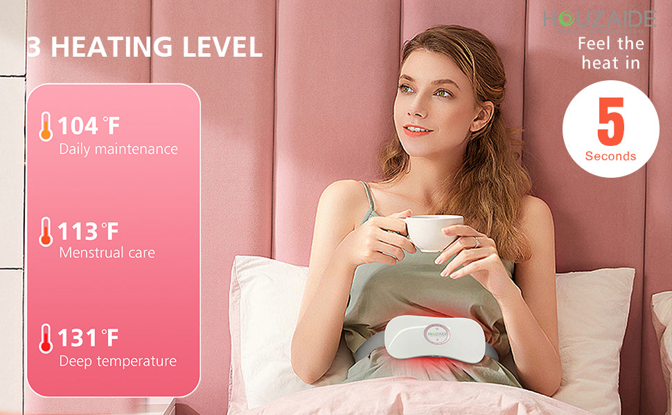 women wearing heating pad and relaxing during menstruations period