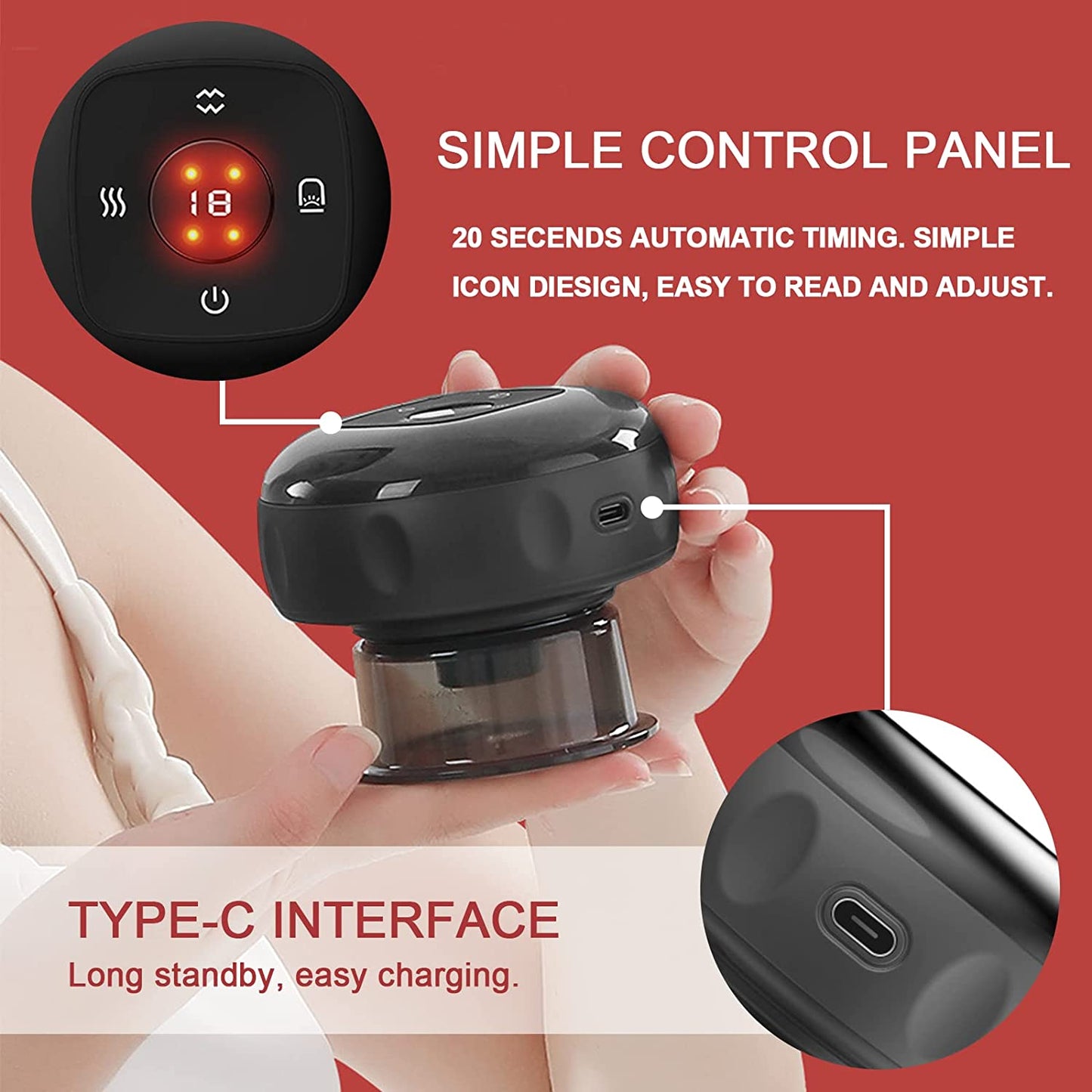 Hijama Cupping device with simple control panel and Type-C interface